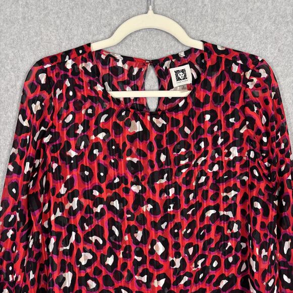 Anne Klein Blouse Small Leopard Sheer Layered Flowy Metallic Maximalist Twee - Picture 2 of 13